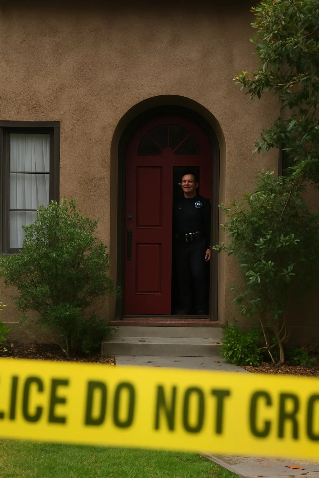 Maison résidentielle de Los Angeles entourée de rubans de sécurité policiers après un drame familial impliquant une figure hollywoodienne